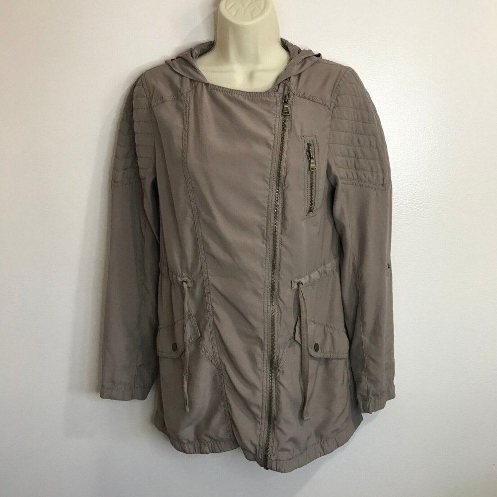 Express Zip Front Jacket Coat Womens Size XS Extra Small Taupe Hooded Pockets